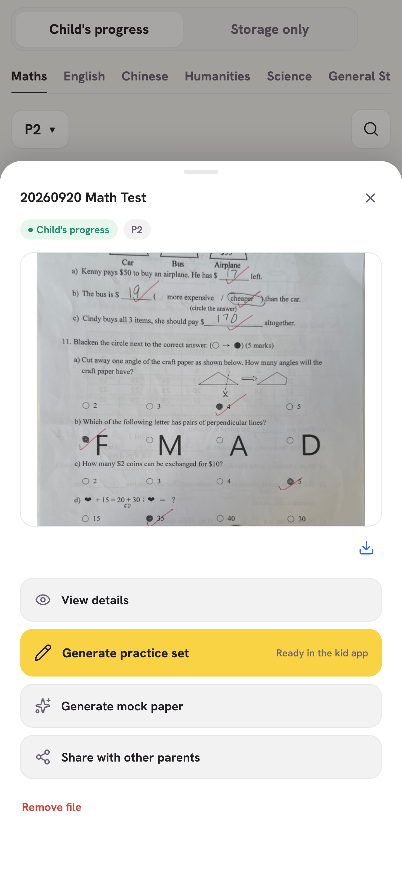 A scanned past paper turned into 36 tagged questions